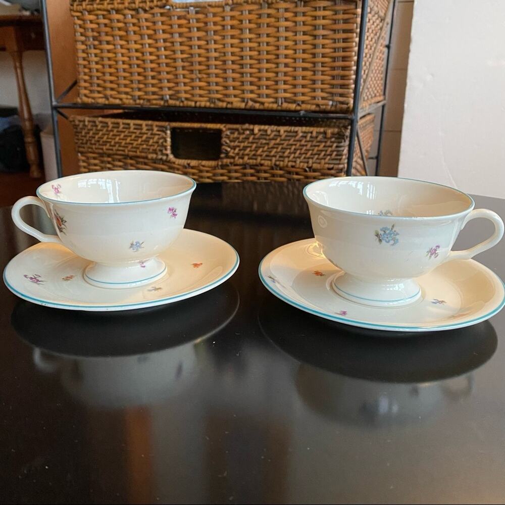 Pickard China Edgerton LORRAINE (2) Cup &‎ Saucer Sets USA Made RARE, VINTAGE